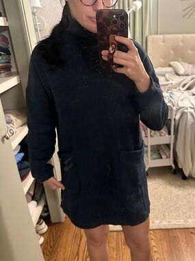 Women's Navy Turtleneck Pompander Place Sweatshirt Dress